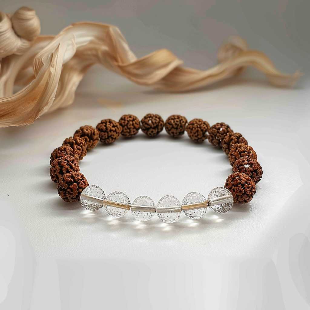 5 Mukhi Rudraksha White Crystal Bracelet- Bracelet.